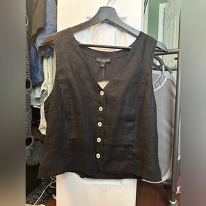 NWT J Crew 100% Linen Black Button Vest, Size 12